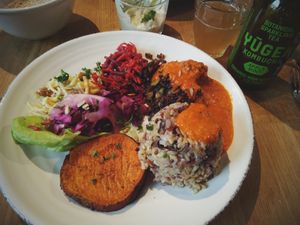 Delicious vegan stuffed portobello at Eviedemment in Ronse