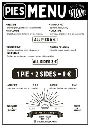 Pies menu at Original Green in Paris