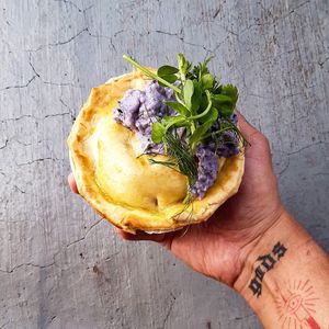 vegan pie & vitelotte mashed potatoe salad at Original Green in Paris