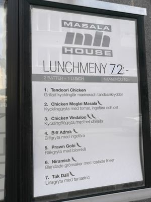 Menu at Masala House in Malmo