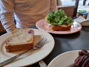 Avocado toast + lemon poppyseed cake at À la Lo in Stockholm