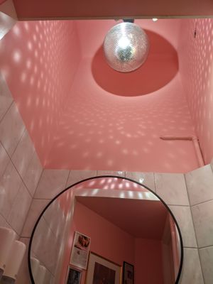 The bathroom of À La Lo. A freaking disco ball!!! 5/5 at À la Lo in Stockholm