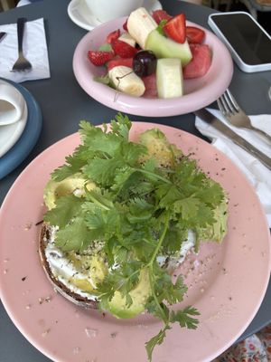 Fruit platter and avocado bread   at À la Lo in Stockholm