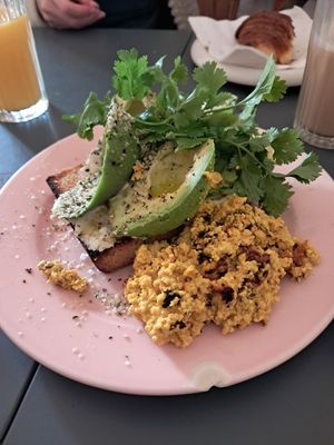 Avocado levain with tofu scramble at À la Lo in Stockholm
