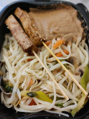 Vegan meal of the week, tofu with noodles and peanut sauce. at Kalasboden in Vanersborg