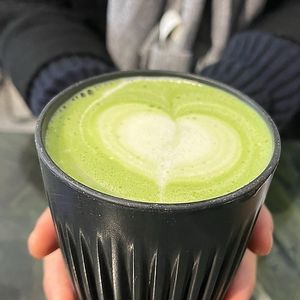 Matcha latte with ceremonial grade organic matcha from Japan at WholeLifeGo in Calgary
