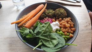 Green Pea Falafel Bowl at Southern Cross Garden Bar Restaurant in Wellington
