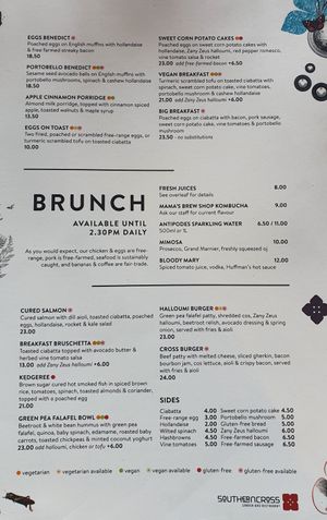 Menu Dec 2020 at Southern Cross Garden Bar Restaurant in Wellington