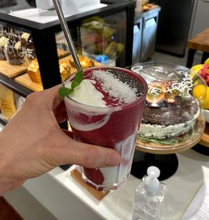 Raspberry ripple made with frozen raspberries and yoghurt (they’re experimenting with introducing a vegan version made with a coconut yoghurt) at Yellow Lane Cafe in Bangkok