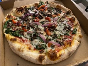 12” veggie pizza with vegan cheese  at SPIN Pizza in Lawrence