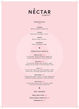 Menu at Nectar in Kampot