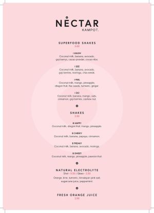 Menu at Nectar in Kampot