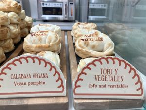 Vegan empanadas  at Mercado Central de Valencia in Valencia