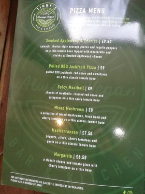 Pizza menu at Timmy's Bar & Kitchen in Carlisle