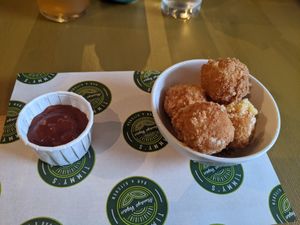 Vegan c.heese melts with spicy tomato dip  at Timmy's Bar & Kitchen in Carlisle