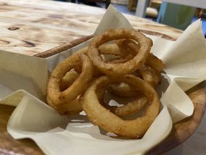 Beautiful onion rings  at Timmy's Bar & Kitchen in Carlisle
