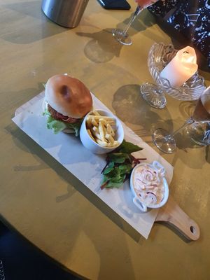 Schnitzel burger was tasty as! With extra vacon at Timmy's Bar & Kitchen in Carlisle