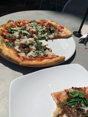 Vegan cheese with caramelized onion and baby spinach. It was pretty good!  at SPIN Pizza - Crown Center in Kansas City