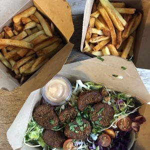 VFC Salad box and spicy fries  at Biblos in Bristol