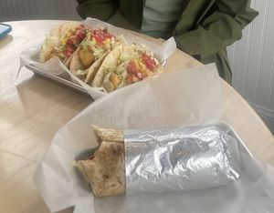Buffalo cauliflower tacos and a grilled veggie burrito   at Big Wave Burritos in Cape May