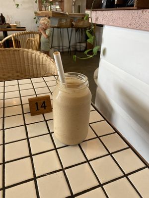 ‘Nuts’ smoothie with peanut butter, banana and dates   at Papaya in Lennox Head