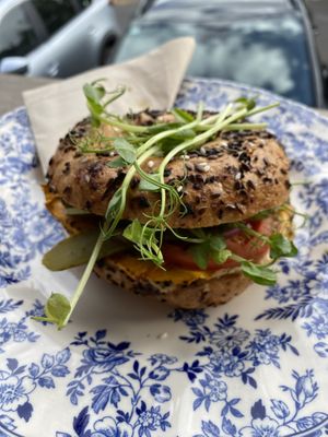 Bagel with hummus and pumpkin  at Margaret River Bakery in Margaret River