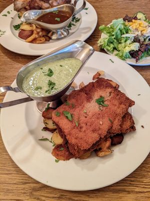 schnitzel with green sauce at Zum Eichkatzerl in Frankfurt