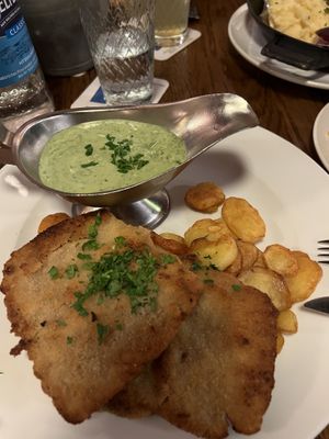 Veganes Schnitzel mit Bratkartoffeln & grüner Soße   at Zum Eichkatzerl in Frankfurt