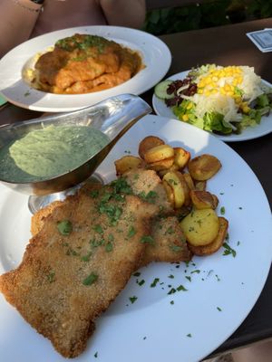 ‚Schnitzel‘ und Beilagensalat at Zum Eichkatzerl in Frankfurt