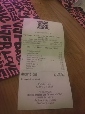 Bill  at Vegan Junk Food Bar - El Born in Barcelona