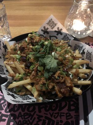 Vegan ribs and fries  at Vegan Junk Food Bar - El Born in Barcelona