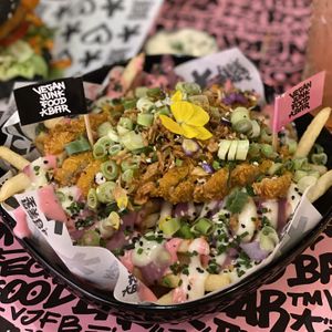 Iconic Rainbow Fries (13,95€) at Vegan Junk Food Bar - El Born in Barcelona