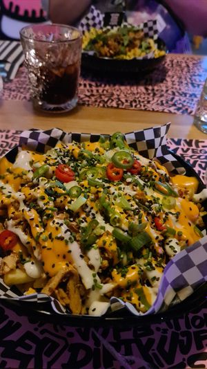 Shawarma aka Kapsalon and my daughter had Heppi Ribs... so tasty! 😋 at Vegan Junk Food Bar - El Born in Barcelona