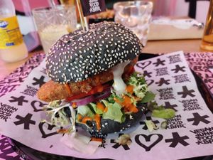 Fizz XO Burger (Fried Codd) at Vegan Junk Food Bar - El Born in Barcelona