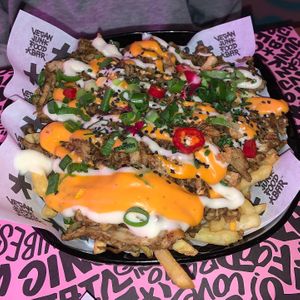 Shawarma loaded fries at Vegan Junk Food Bar - El Born in Barcelona