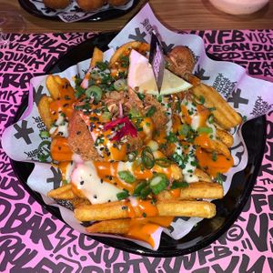 Fizz and chips ‘vegan cod’  at Vegan Junk Food Bar - El Born in Barcelona