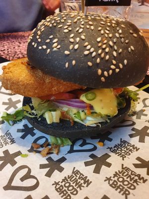 "Cod" burger at Vegan Junk Food Bar - El Born in Barcelona