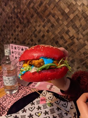 Chicken strips burger at Vegan Junk Food Bar - El Born in Barcelona