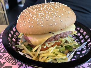 Burger with „beef"  at Vegan Junk Food Bar - El Born in Barcelona