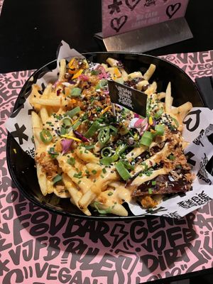 Fries with the vegan "ribs” at Vegan Junk Food Bar - El Born in Barcelona