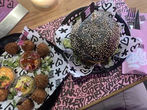 Betterballs selection and sumo burger   at Vegan Junk Food Bar - El Born in Barcelona