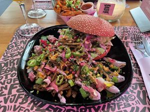 Shawarma burger  at Vegan Junk Food Bar - El Born in Barcelona