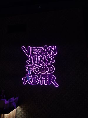 Cool neons inside, the decor is really nice too at Vegan Junk Food Bar - El Born in Barcelona