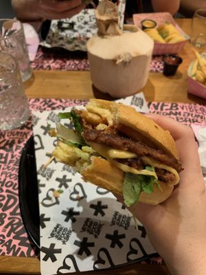 Double smash burger  at Vegan Junk Food Bar - El Born in Barcelona