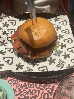 Double Cheesy Bacon Smash Burger!🤤  at Vegan Junk Food Bar - El Born in Barcelona