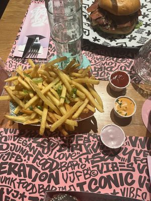 Fries with Ketchup/Purple Garlic/VJFB Sauce  at Vegan Junk Food Bar - El Born in Barcelona