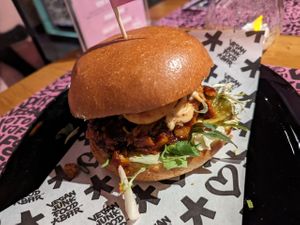 BBQ-ribs burger at Vegan Junk Food Bar - El Born in Barcelona
