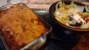 Vegan Moussaka and accompanying Greek Salad at De Buurman in Heerenveen
