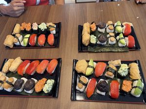 Our finished sushi platters    at BentoYa Cooking in Komae
