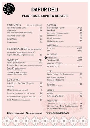 Our Vegan Menu - Drinks & Desserts at Dapur Deli in Sanur